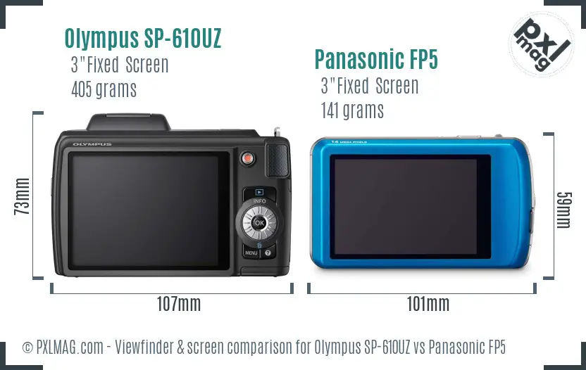 Olympus SP-610UZ vs Panasonic FP5 Screen and Viewfinder comparison