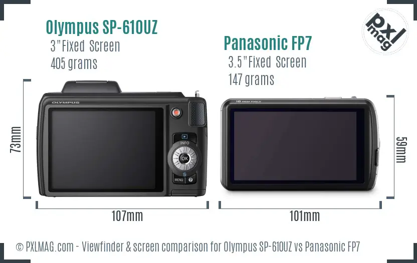 Olympus SP-610UZ vs Panasonic FP7 Screen and Viewfinder comparison