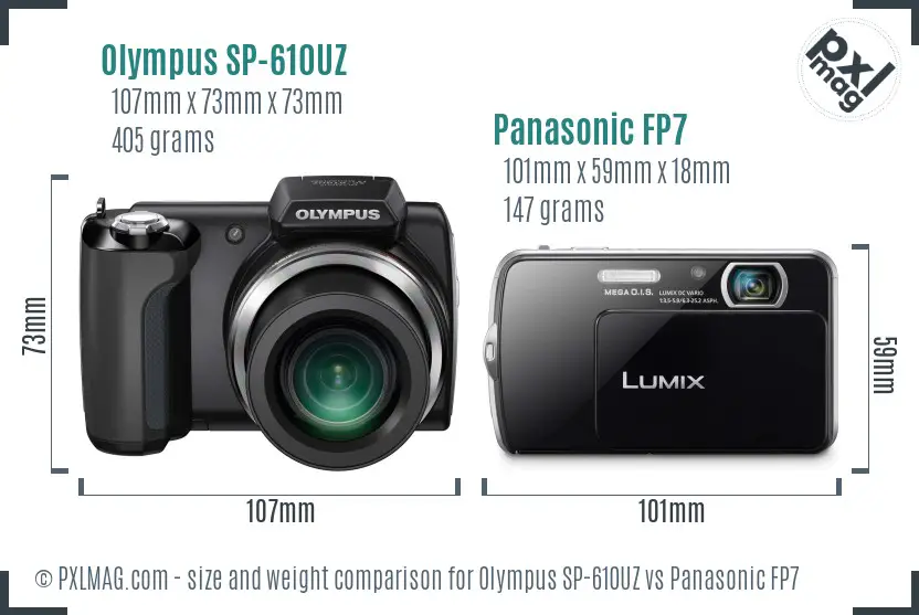 Olympus SP-610UZ vs Panasonic FP7 size comparison