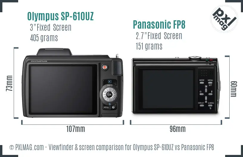 Olympus SP-610UZ vs Panasonic FP8 Screen and Viewfinder comparison