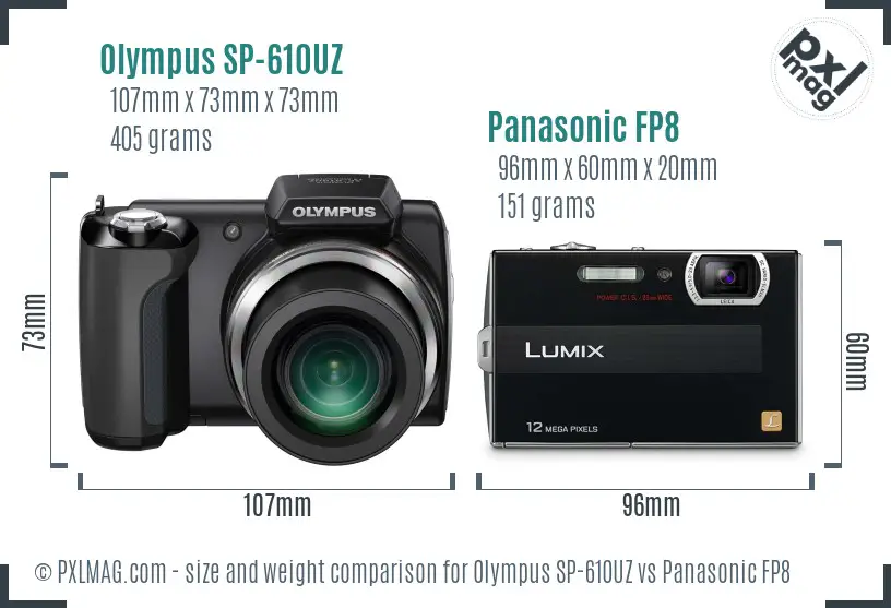 Olympus SP-610UZ vs Panasonic FP8 size comparison