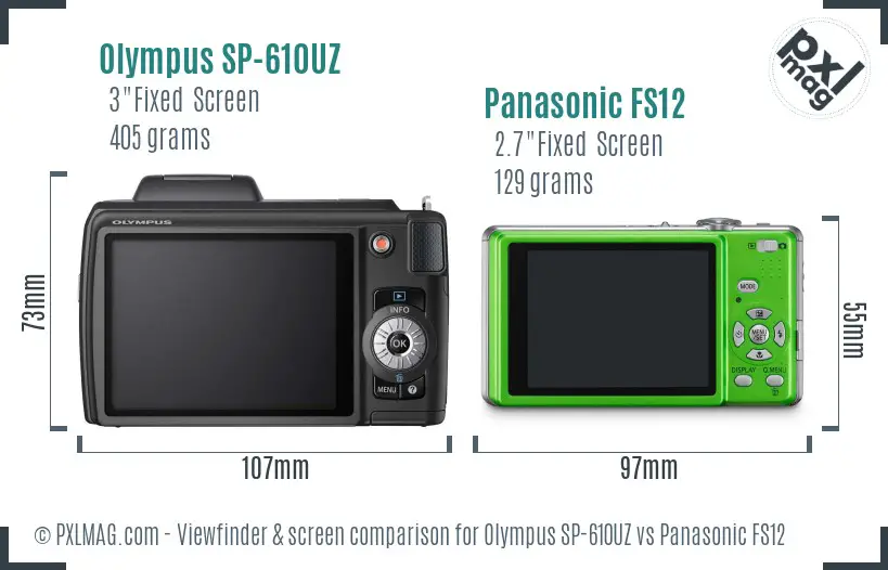Olympus SP-610UZ vs Panasonic FS12 Screen and Viewfinder comparison