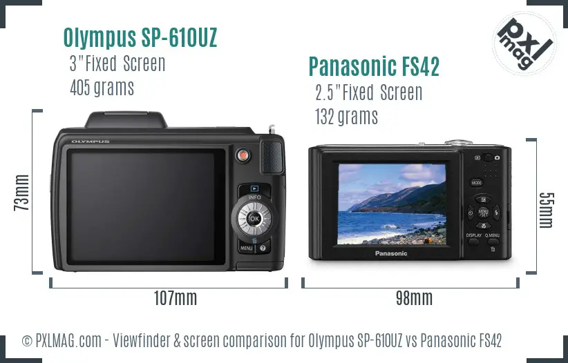 Olympus SP-610UZ vs Panasonic FS42 Screen and Viewfinder comparison