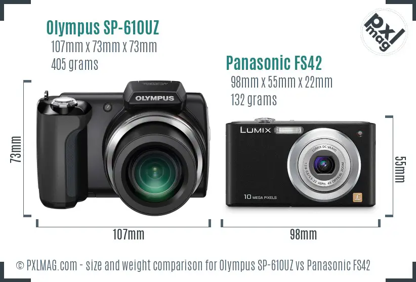 Olympus SP-610UZ vs Panasonic FS42 size comparison