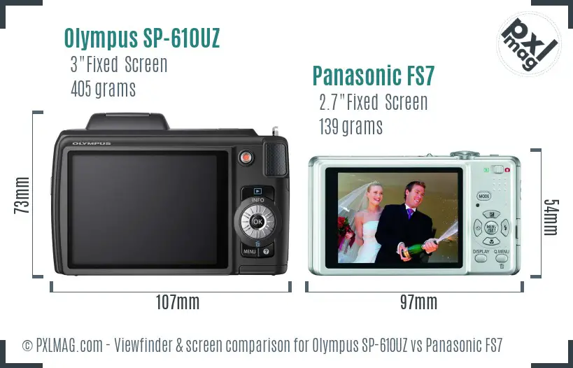 Olympus SP-610UZ vs Panasonic FS7 Screen and Viewfinder comparison