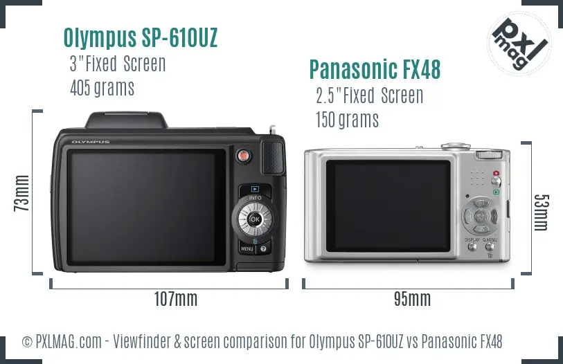 Olympus SP-610UZ vs Panasonic FX48 Screen and Viewfinder comparison