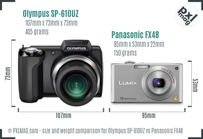 Olympus SP-610UZ vs Panasonic FX48 size comparison