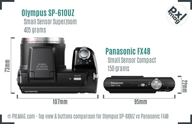 Olympus SP-610UZ vs Panasonic FX48 top view buttons comparison