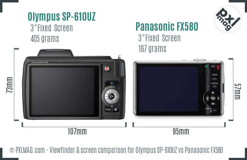 Olympus SP-610UZ vs Panasonic FX580 Screen and Viewfinder comparison