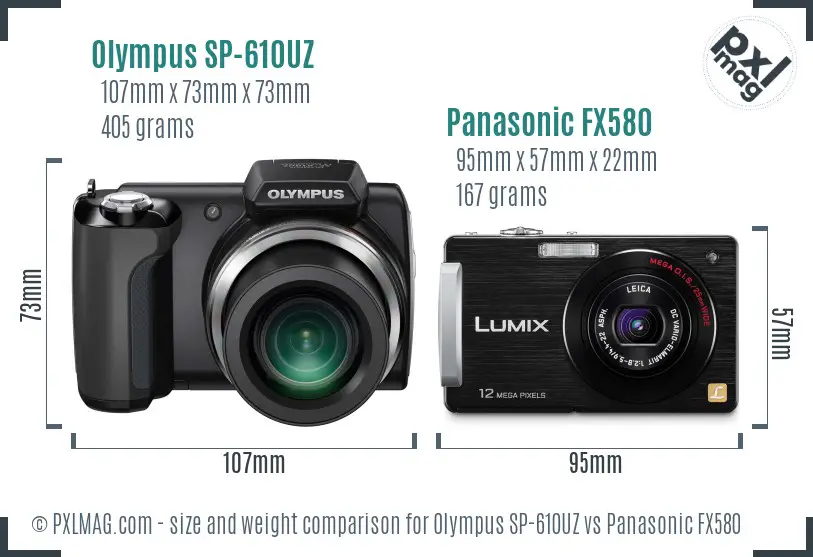 Olympus SP-610UZ vs Panasonic FX580 size comparison