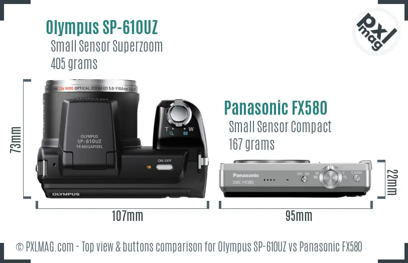 Olympus SP-610UZ vs Panasonic FX580 top view buttons comparison