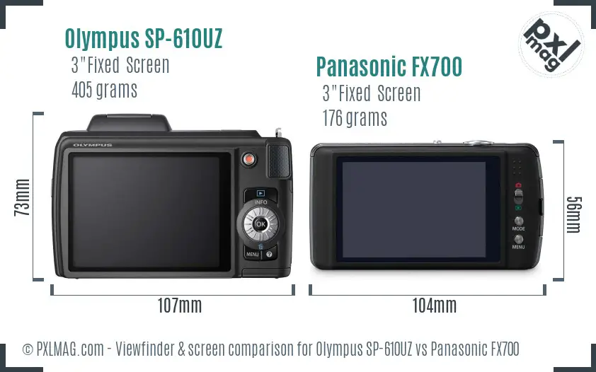 Olympus SP-610UZ vs Panasonic FX700 Screen and Viewfinder comparison