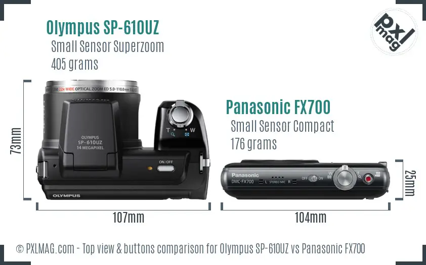 Olympus SP-610UZ vs Panasonic FX700 top view buttons comparison