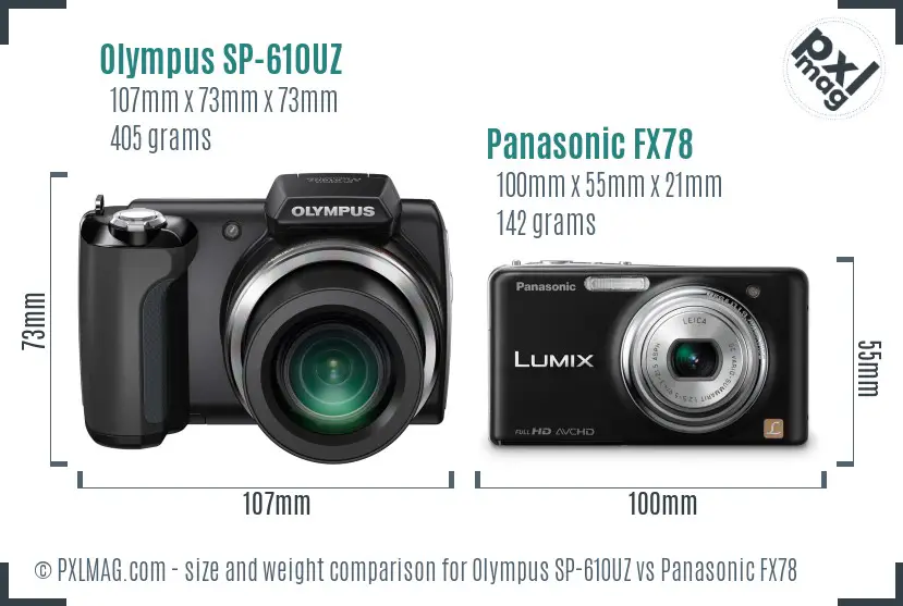 Olympus SP-610UZ vs Panasonic FX78 size comparison