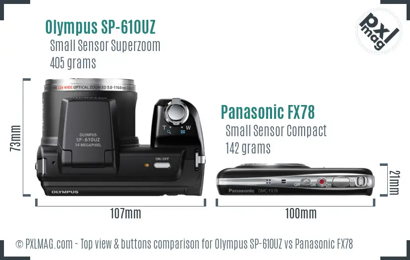 Olympus SP-610UZ vs Panasonic FX78 top view buttons comparison