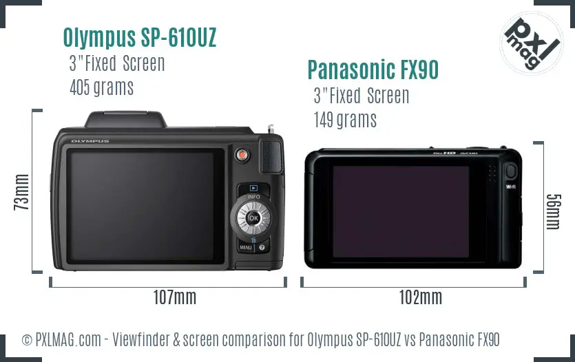Olympus SP-610UZ vs Panasonic FX90 Screen and Viewfinder comparison