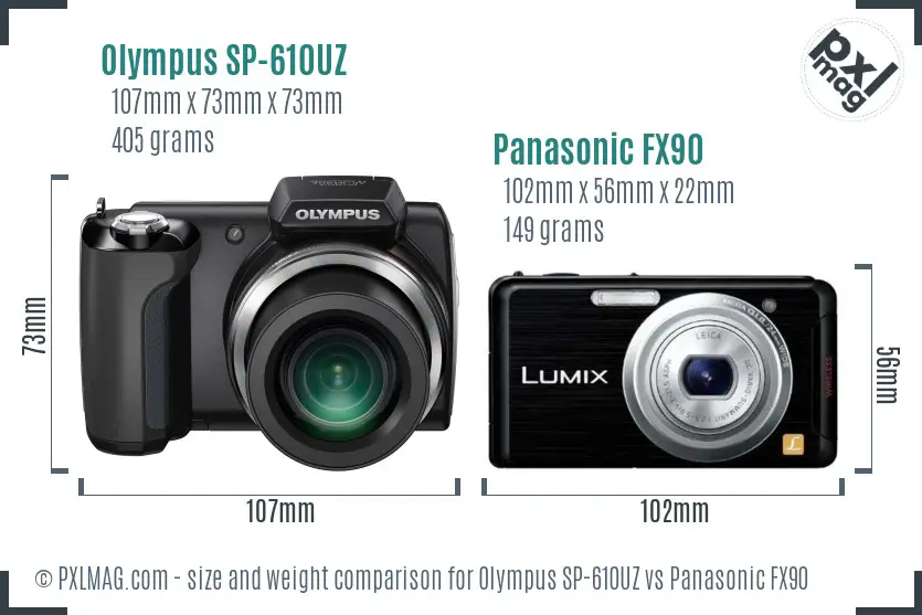 Olympus SP-610UZ vs Panasonic FX90 size comparison