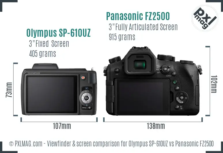 Olympus SP-610UZ vs Panasonic FZ2500 Screen and Viewfinder comparison
