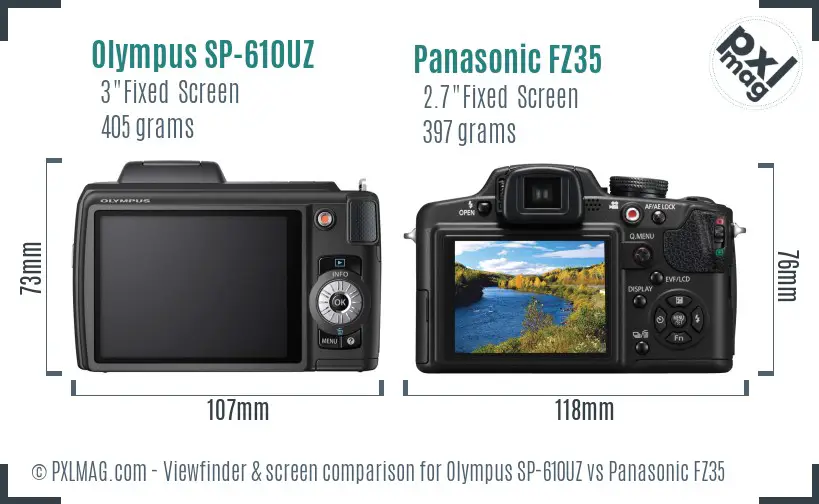 Olympus SP-610UZ vs Panasonic FZ35 Screen and Viewfinder comparison
