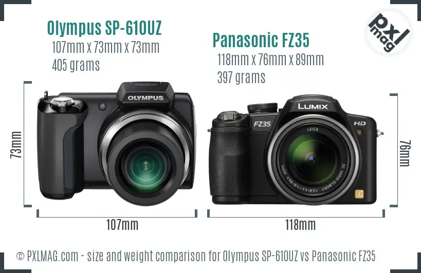 Olympus SP-610UZ vs Panasonic FZ35 size comparison