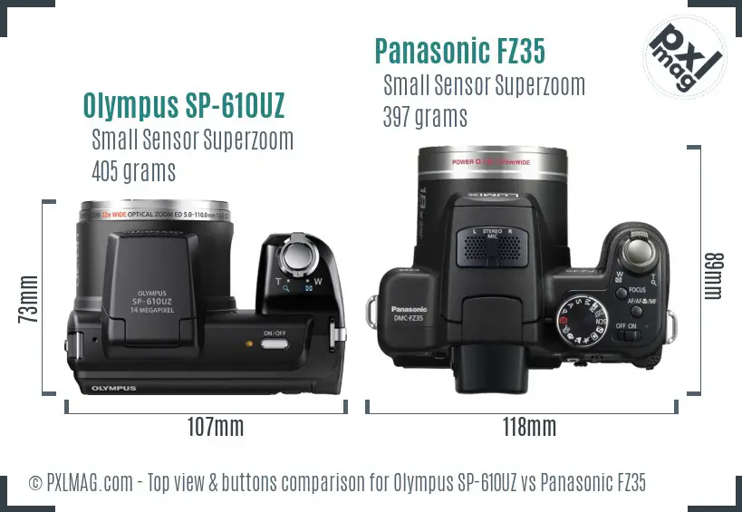 Olympus SP-610UZ vs Panasonic FZ35 top view buttons comparison