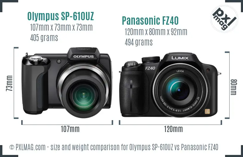 Olympus SP-610UZ vs Panasonic FZ40 size comparison