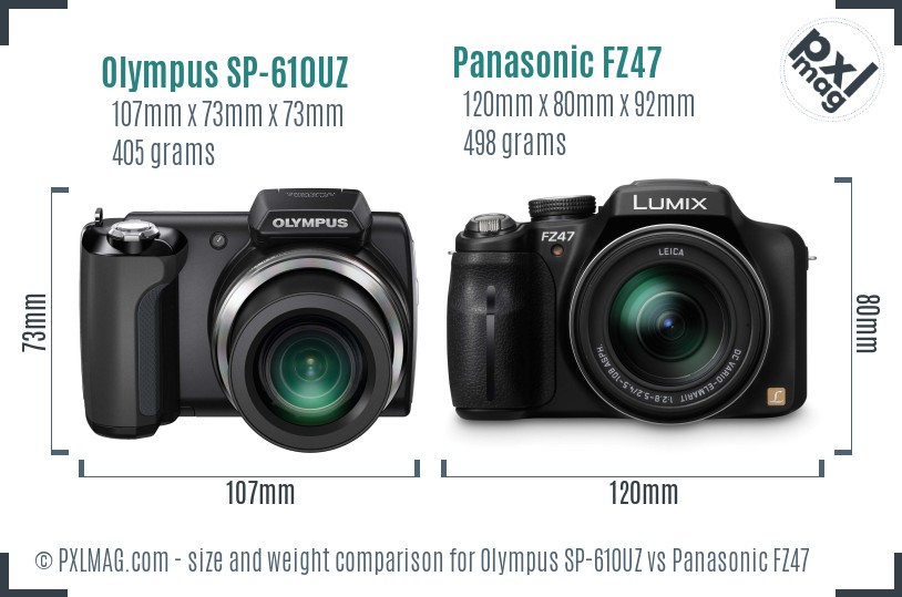 Olympus SP-610UZ vs Panasonic FZ47 size comparison