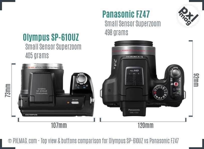 Olympus SP-610UZ vs Panasonic FZ47 top view buttons comparison