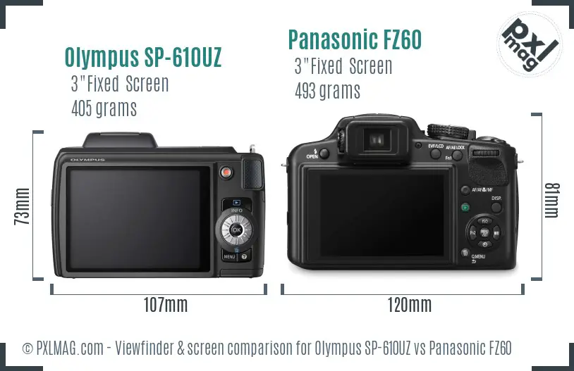 Olympus SP-610UZ vs Panasonic FZ60 Screen and Viewfinder comparison