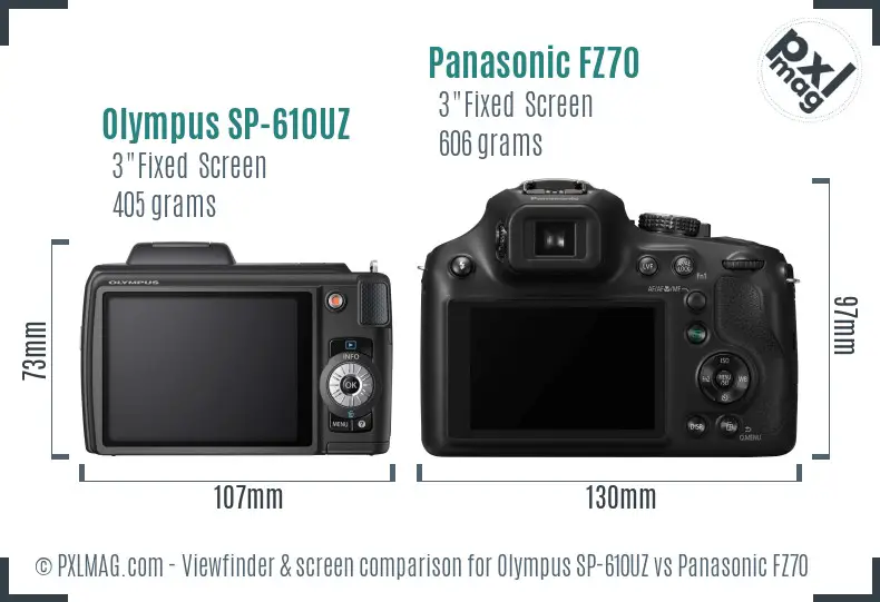 Olympus SP-610UZ vs Panasonic FZ70 Screen and Viewfinder comparison