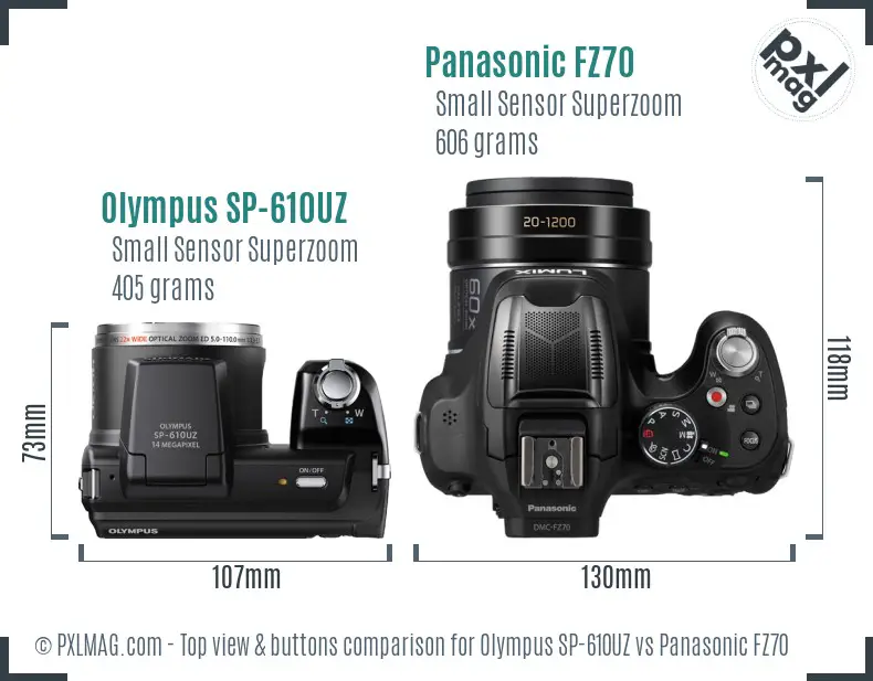 Olympus SP-610UZ vs Panasonic FZ70 top view buttons comparison