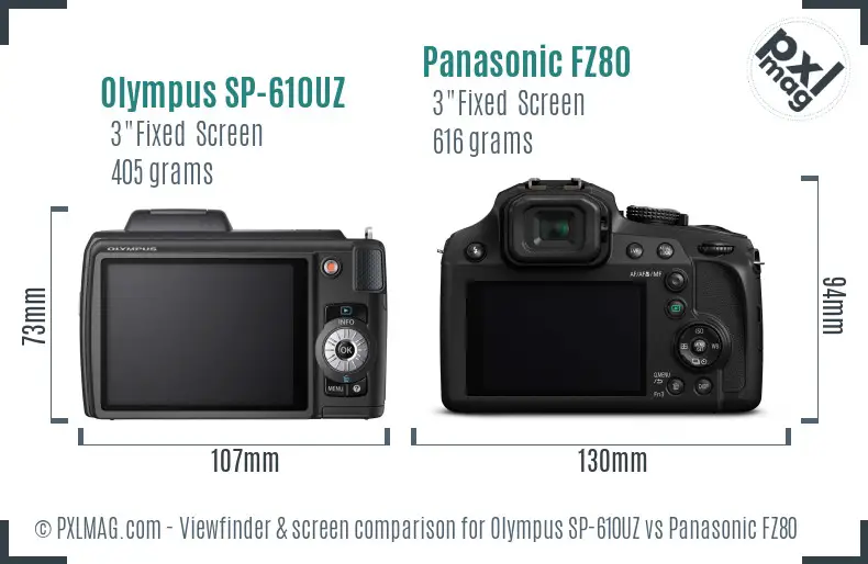 Olympus SP-610UZ vs Panasonic FZ80 Screen and Viewfinder comparison