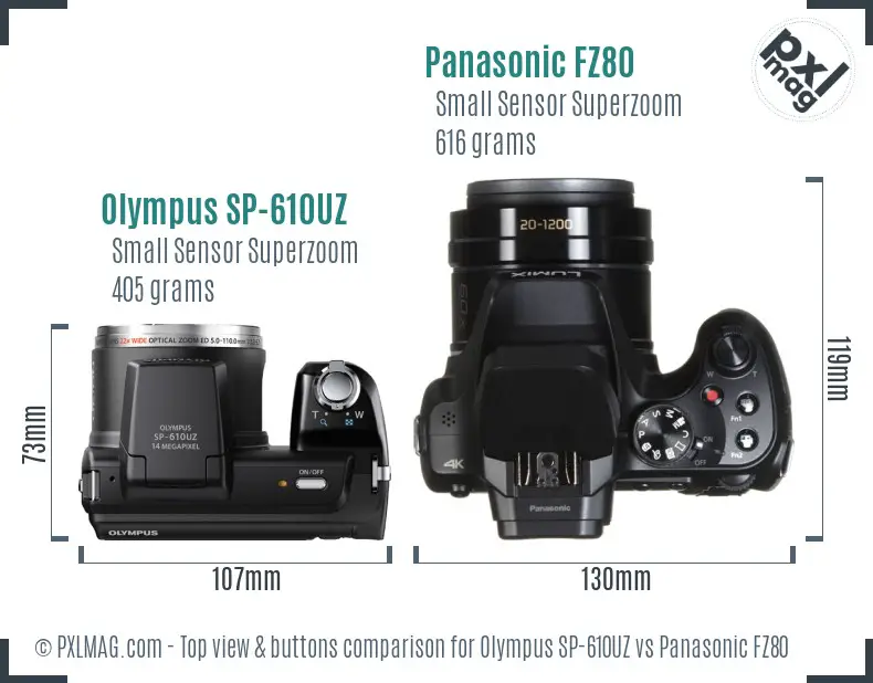 Olympus SP-610UZ vs Panasonic FZ80 top view buttons comparison