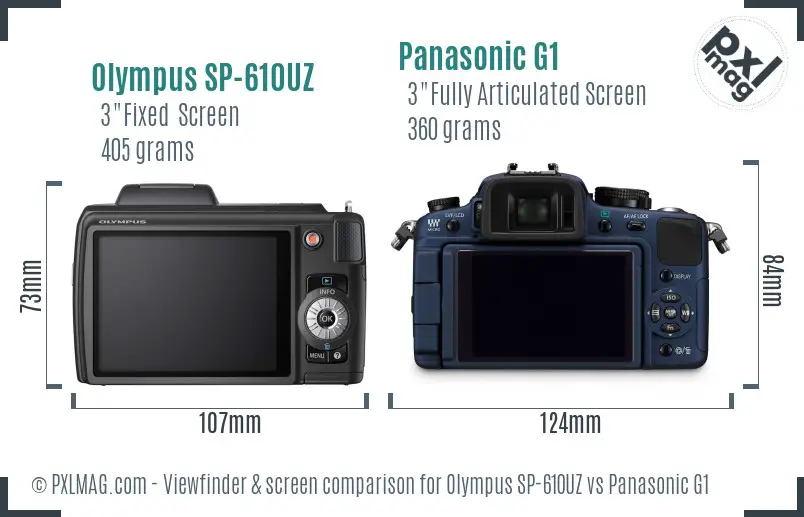 Olympus SP-610UZ vs Panasonic G1 Screen and Viewfinder comparison