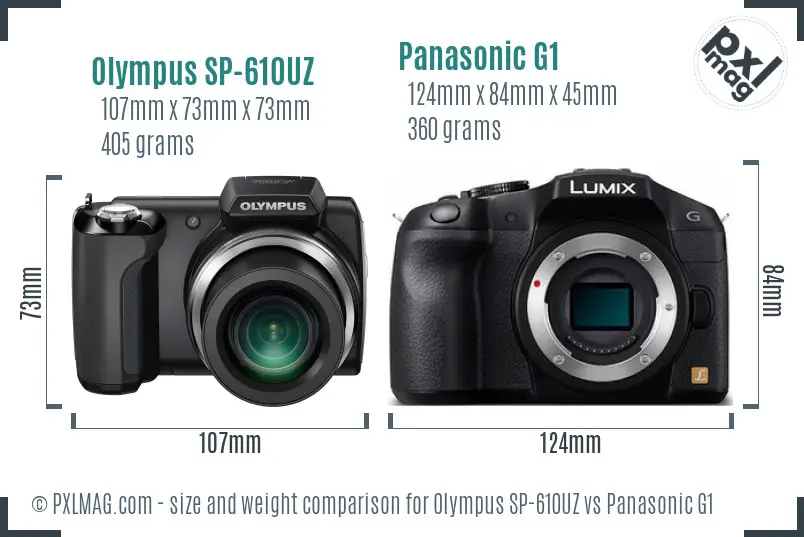 Olympus SP-610UZ vs Panasonic G1 size comparison