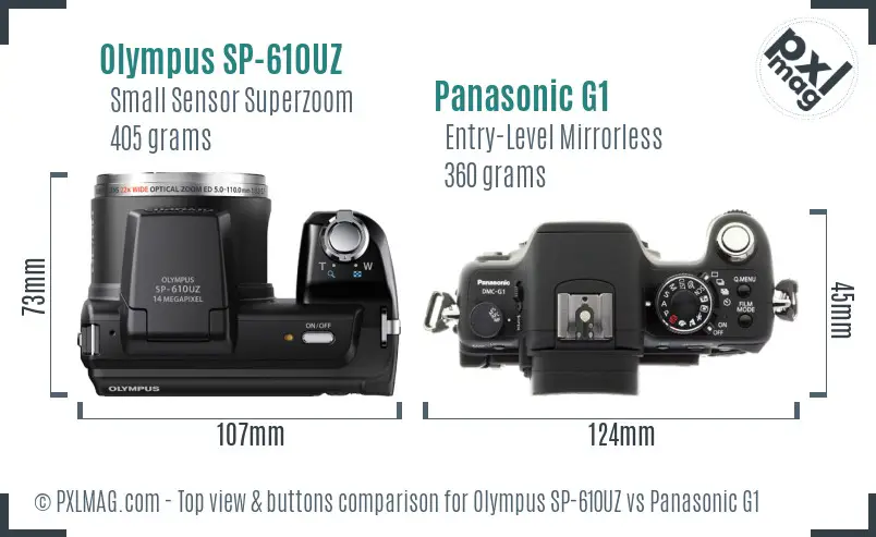 Olympus SP-610UZ vs Panasonic G1 top view buttons comparison