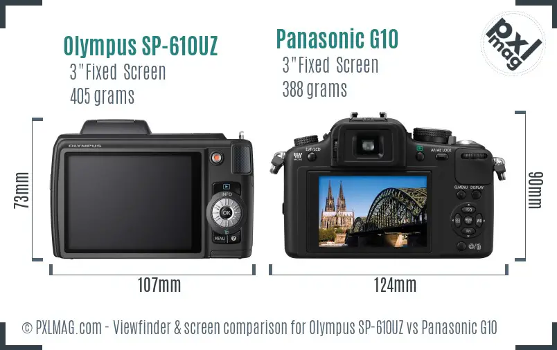 Olympus SP-610UZ vs Panasonic G10 Screen and Viewfinder comparison