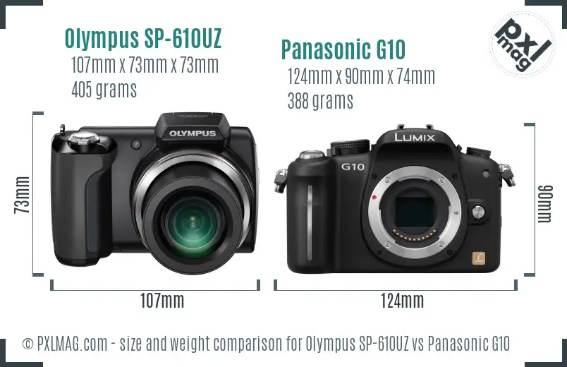 Olympus SP-610UZ vs Panasonic G10 size comparison