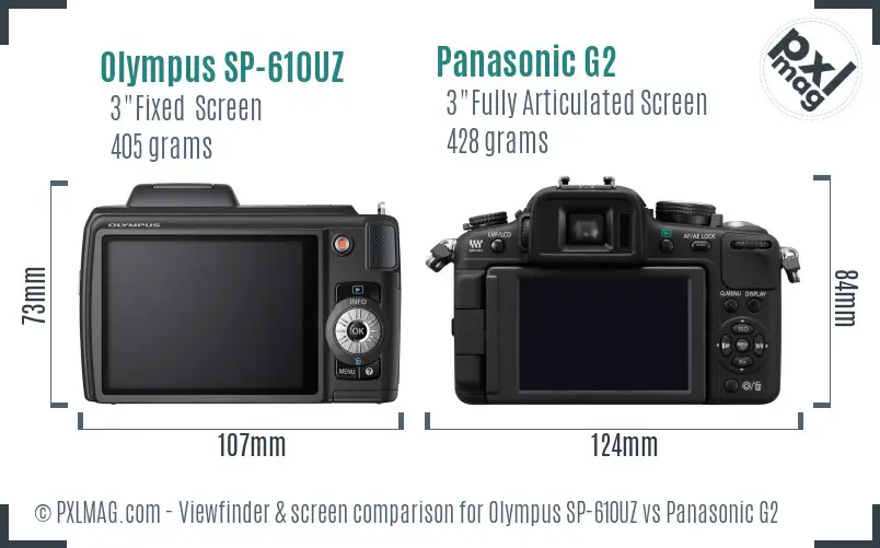 Olympus SP-610UZ vs Panasonic G2 Screen and Viewfinder comparison