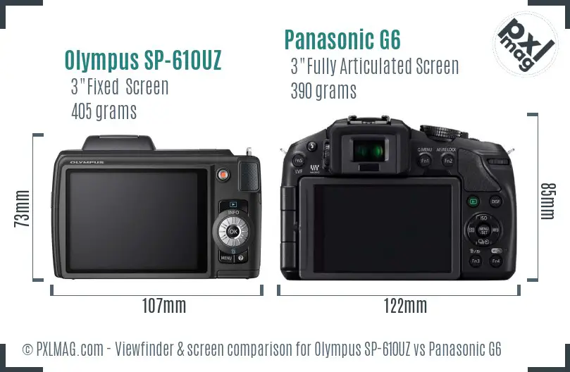 Olympus SP-610UZ vs Panasonic G6 Screen and Viewfinder comparison