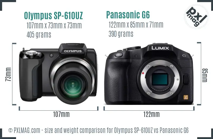 Olympus SP-610UZ vs Panasonic G6 size comparison