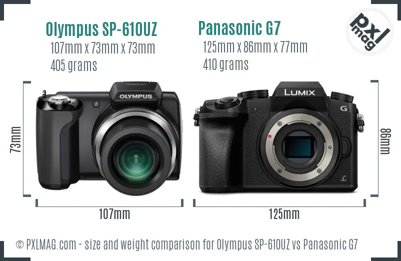 Olympus SP-610UZ vs Panasonic G7 size comparison