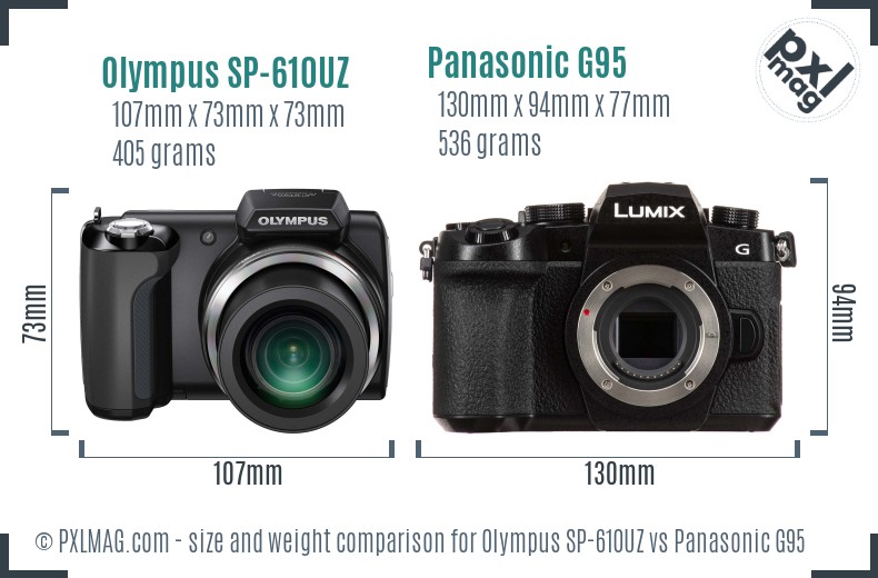 Olympus SP-610UZ vs Panasonic G95 size comparison