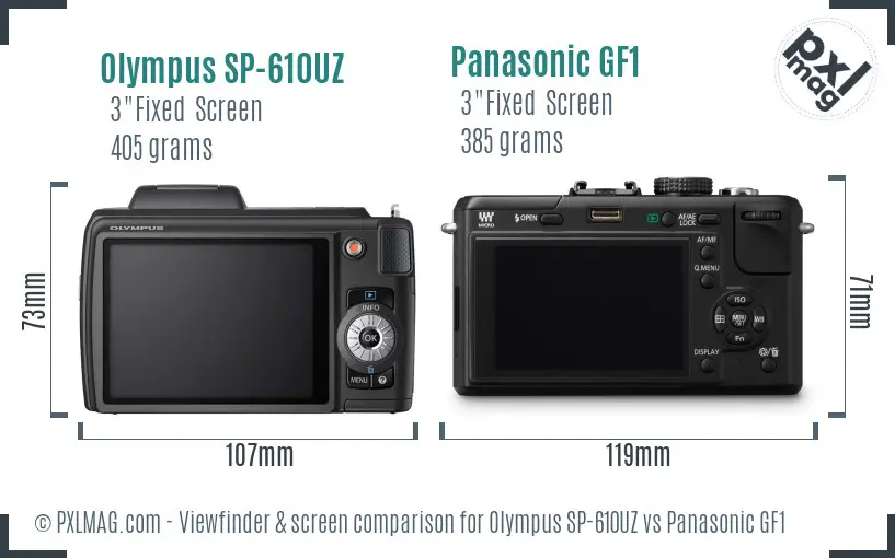 Olympus SP-610UZ vs Panasonic GF1 Screen and Viewfinder comparison