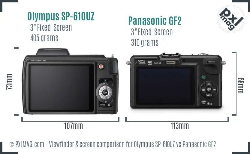 Olympus SP-610UZ vs Panasonic GF2 Screen and Viewfinder comparison