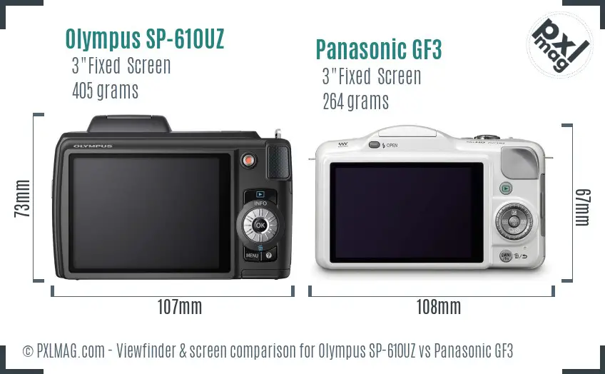 Olympus SP-610UZ vs Panasonic GF3 Screen and Viewfinder comparison