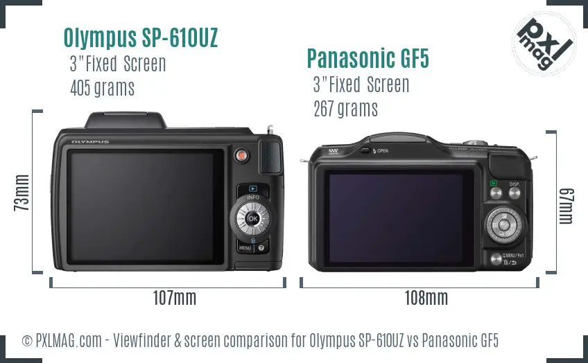 Olympus SP-610UZ vs Panasonic GF5 Screen and Viewfinder comparison