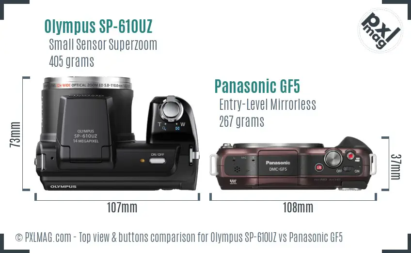 Olympus SP-610UZ vs Panasonic GF5 top view buttons comparison