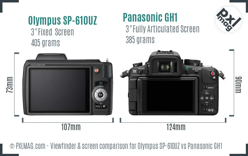 Olympus SP-610UZ vs Panasonic GH1 Screen and Viewfinder comparison