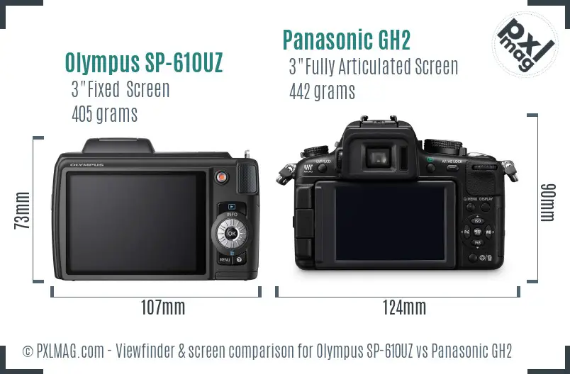 Olympus SP-610UZ vs Panasonic GH2 Screen and Viewfinder comparison